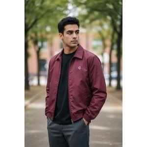 Chaps Men's Bomber Jacket Size M Burgundy Casual Outerwear plaid‎ lining preppy